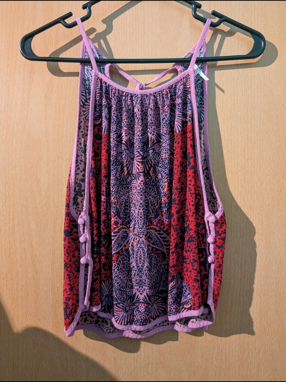 Free People Pink and Red Patterned Halter Camisole